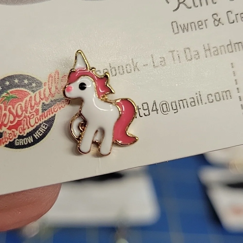 Unicorn Pink & White Gold Tone Earrings